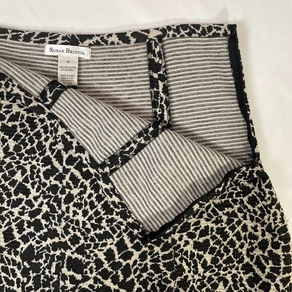 Susan Bristol Black and White Animal Print Swing Skirt Knee Length Size 12 - Picture 4 of 11